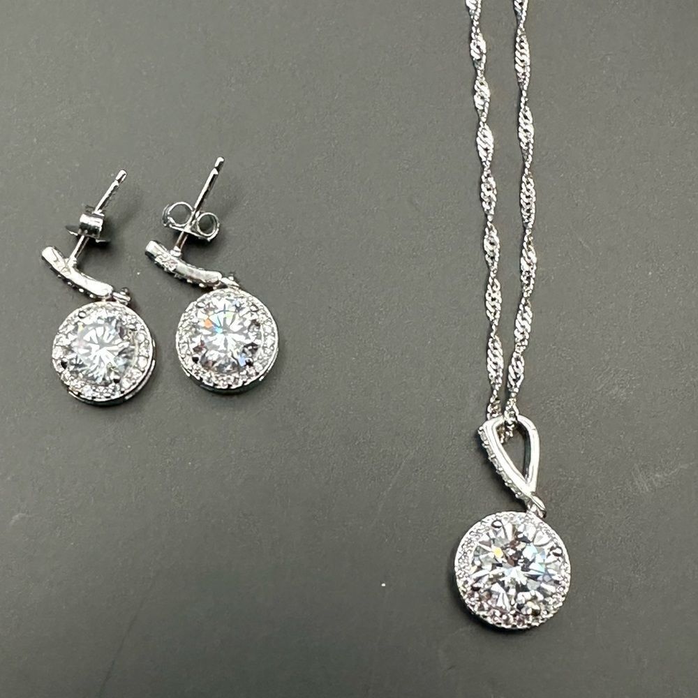 Bridal Wedding Jewelry Set, 925 Sterling Silver Sparkly White CZ Hypoallergenic